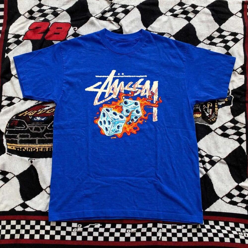 Blue StãSsy Dice Tee With Bold Graphics